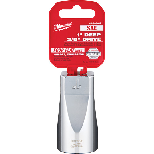 Milwaukee 45-34-8032 SAE Socket with Four Flat Sides, 1", 3/8" Drive, 6 Points, Deep