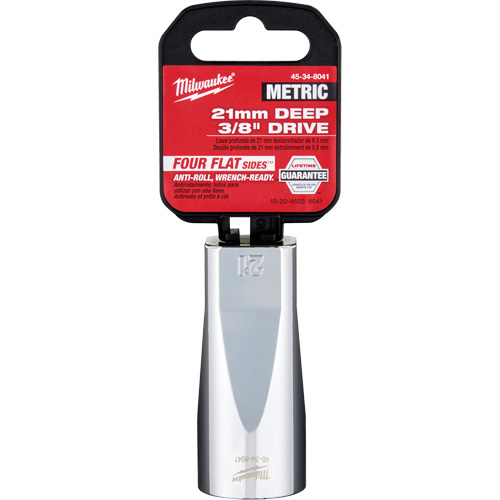 Milwaukee 45-34-8041 Douille m&eacute;trique avec c&ocirc;t&eacute;s Four Flats, 21 mm, Prise 3/8", 6 pans, Profond