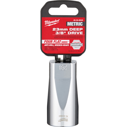Milwaukee 45-34-8043 Metric Socket with Four Flat Sides, 23 mm, 3/8" Drive, 6 Points, Deep