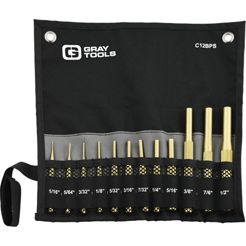 Gray Tools C12BPS Brass Pin Punch Set, 12 Pieces