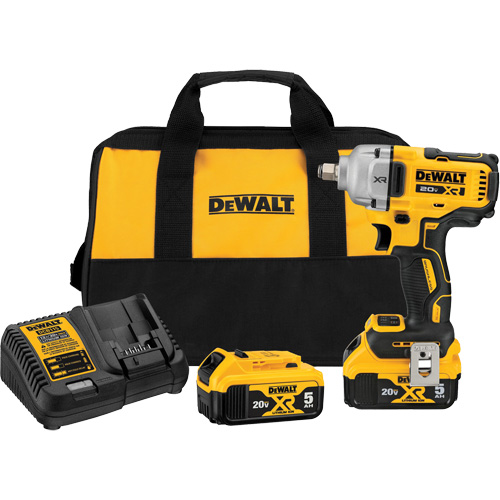 DEWALT DCF891P2 Cl&eacute; &agrave; choc avec moteur sans balai de gamme moyenne avec trousse denclume &agrave; goupille de d&eacute;tente Max* Tool Connect, 20 V, Mandrin 1/2"