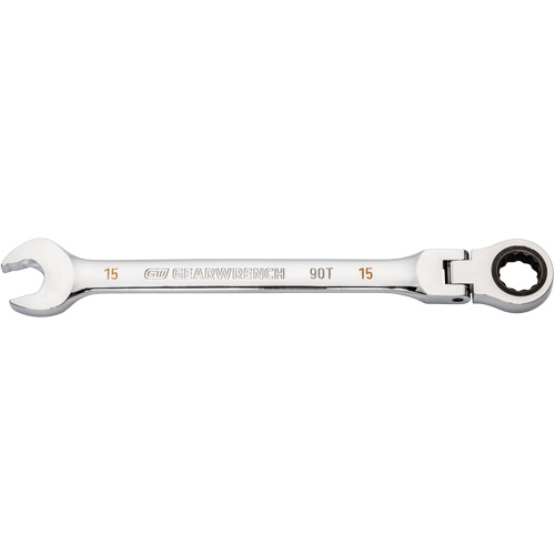 Gearwrench 86715 Cl&eacute; combin&eacute;e &agrave; cliquet 90 dents et t&ecirc;te flexible, 12 pans, 15 mm, Fini Chrome