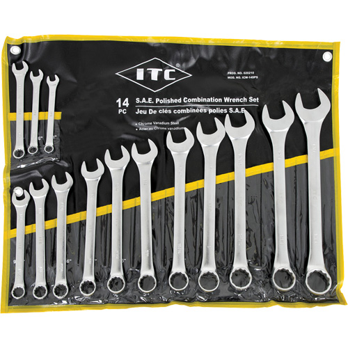 ITC 020210 ICW-14PS Polished Wrench Set, Combination, 14 Pieces, Imperial