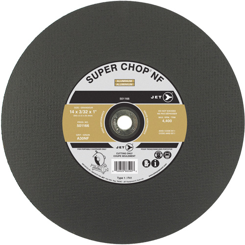 JET 501166 A30NF Super Chop Cut-Off Wheel, 14" x 3/32", 1" Arbor, Type 1, 4400 RPM