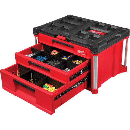 Milwaukee 48-22-8447 Boîte &agrave; outils avec 3 tiroirs PackOut, 16-3/10" x 22-1/5" x 14-3/10", Rouge