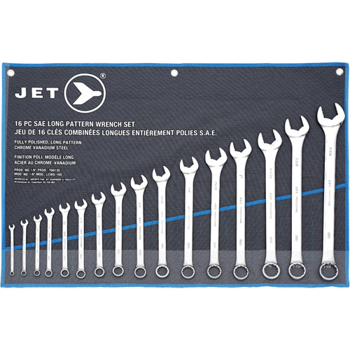 JET 700135 LCWS-16S Long Pattern Combination Wrench Sets, Combination, 16 Pieces, Imperial