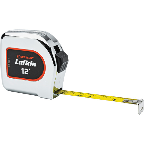 Lufkin By Crescent L912-02 Legacy Chrome Case Yellow Clad Tape Measure, 1/2" x 12', Imperial Graduations