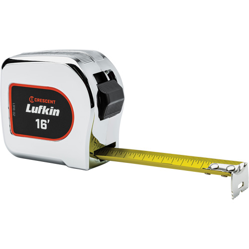Lufkin By Crescent L916-02 Legacy Chrome Case Yellow Clad Tape Measure, 1" x 16', Imperial Graduations
