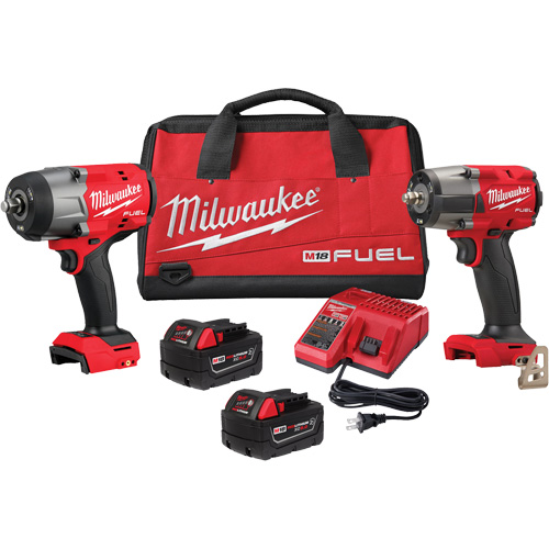 Milwaukee 3010-22 Ensemble de cl&eacute;s &agrave; chocs &agrave; couple &eacute;lev&eacute; de 1/2" et moyen de 3/8" M18 FUEL pour automobile, Lithium-ion, 18 V
