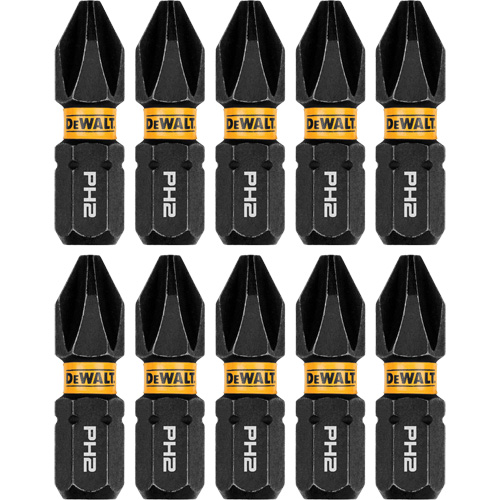 DEWALT DWAF1PH2IR10 Jeu de forets &agrave; chocs FLEXTORQ 10 mcx, Phillips, Embout #2, Prise 1/4", Longueur 1"