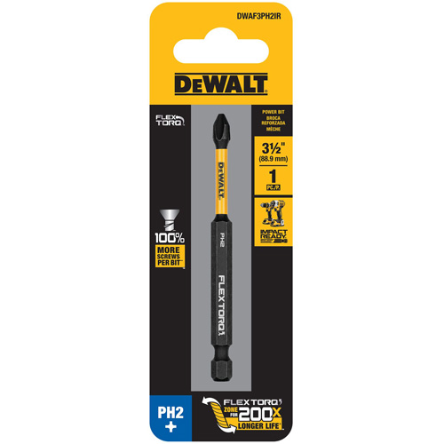 DEWALT DWAF3PH2IR FLEXTORQ&reg; Impact Driver Bit, Phillips, #2 Tip, 1/4" Drive Size, 3-1/2" Length