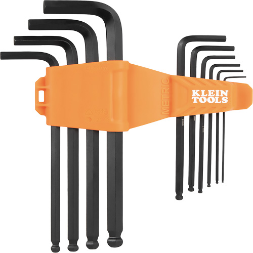 Klein Tools BLS10M Jeu de cl&eacute;s hexagonales &agrave; embout sph&eacute;rique long de style L, 10 mcx, M&eacute;trique