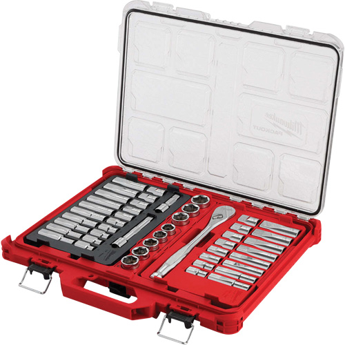 Milwaukee 48-22-9487 Ratchet & Socket Set with PACKOUT Low-Profile Organizer, 47 Pcs, 1/2" Drive Size, Deep