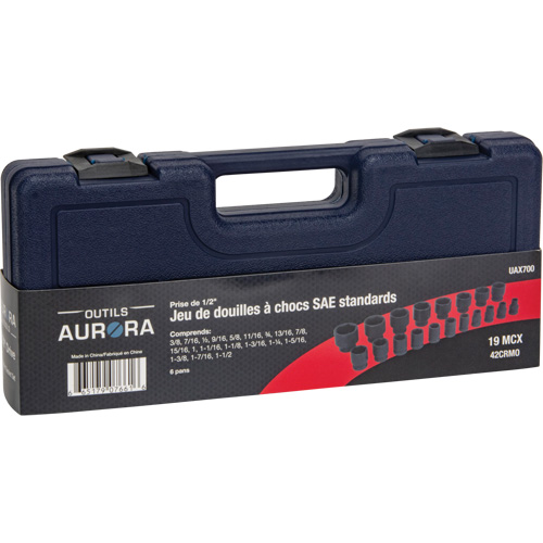 Aurora Tools UAX700 SAE Socket Set, 19 Pcs, Impact, 1/2" Drive Size