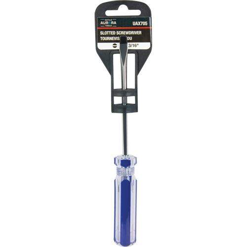 Outils Aurora UAX705 Tournevis &agrave; fente bleu transparent avec bandes, Tige de 3/16", Ronde, Prise en Plastique