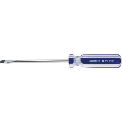 Outils Aurora UAX705 Tournevis &agrave; fente bleu transparent avec bandes, Tige de 3/16", Ronde, Prise en Plastique