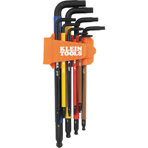 Klein Tools BLS9 Jeu de cl&eacute; hex de style L extra longues et chromocod&eacute;es avec support, 9 mcx, Imp&eacute;rial