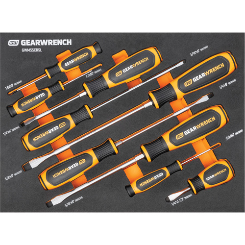 Gearwrench 099575101151 Slotted Dual Material Screwdriver Set in Foam Storage Tray, 9 Pcs.
