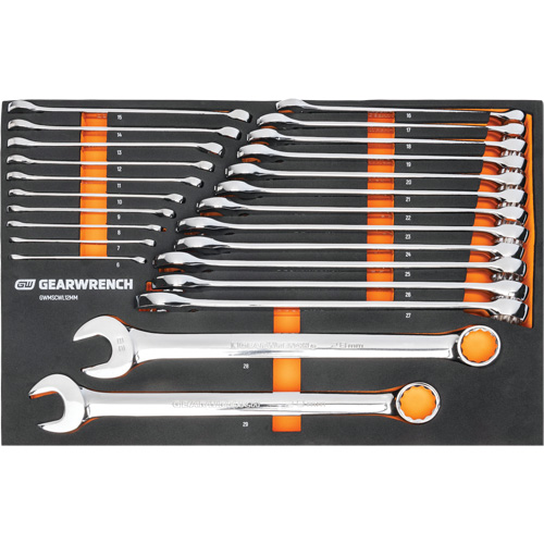 Gearwrench 099575101069 Jeu de cl&eacute;s mixtes m&eacute;triques et longues &agrave; 12 pans dans un plateau de rangement en mousse, Ouverte, 24 morceaux, M&eacute;trique