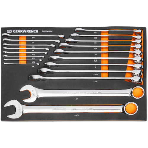 Gearwrench 099575101076 12-Point Long Pattern Combination SAE Wrench Set in Foam Storage Tray, Open-Ended, 19 Pieces, Imperial