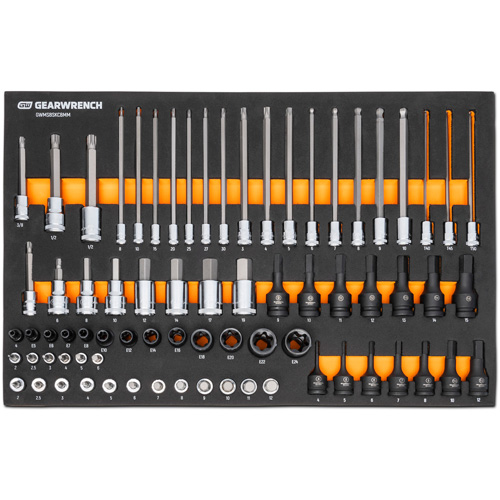 Gearwrench 099575101038 Drive Metric Bit Socket Set in Foam Storage Tray, 74 Pcs