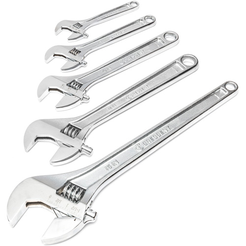 Crescent 037103350572 Chrome Wrench Set, Adjustable, 5 Pieces, Imperial and Metric