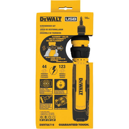 DEWALT DWHT66719 14-Piece Cordless Screwdriver Set with FLEXDRIVE Control, 4 V, 44 in-lbs/5 Nm Max. Torque