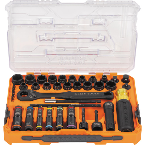 Klein Tools 65500KNECT Jeu complet de douilles &agrave; chocs ouvertes & basculantes KNECT, 39 Mcx, Chocs