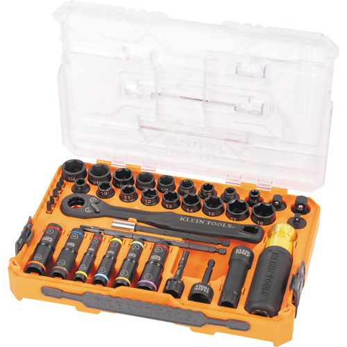 Klein Tools 65500KNECT Jeu complet de douilles &agrave; chocs ouvertes & basculantes KNECT, 39 Mcx, Chocs