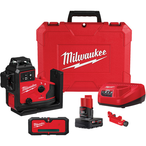 Milwaukee 3642-21 M12 Green 360° 3-Plane Laser with Automatic Alignment & Receiver