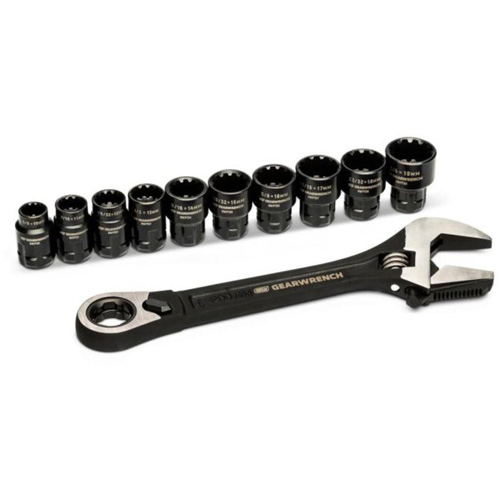 Gearwrench GWPTAW8 11-Piece Pass-Thru Adjustable Wrench Set, 8" L, 1-1/8" Max Width, Chrome/Polished