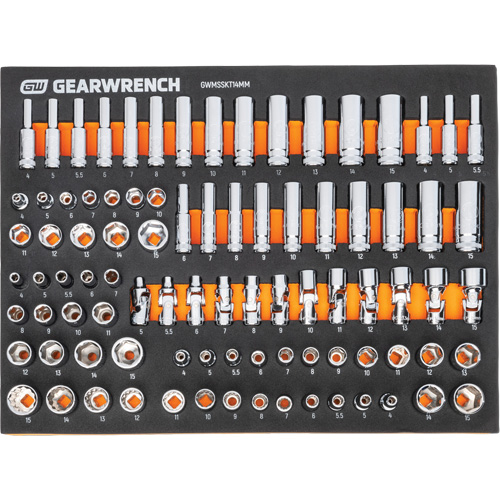 Gearwrench MEGAMOD358 Jeu d'outils m&eacute;triques pour m&eacute;canicien MEGAMOD dans des plateaux en mousse modulaire avec armoire roulante &agrave; outils, 358 morcea