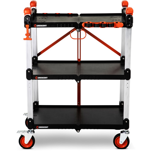 Crescent F3SCBL SITERUNNER 3-Shelf Folding Jobsite Cart, 30-3/5" L x 20" W x 42-1/2" H, Black