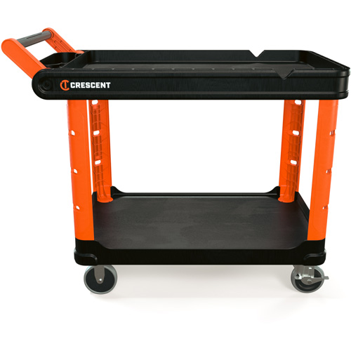 Crescent IUC2SCBM RAILWORKS 2-Shelf Industrial Utility Cart with 5" Hard Casters, 47" L x 24-1/2" W x 34" H, Black/Orange