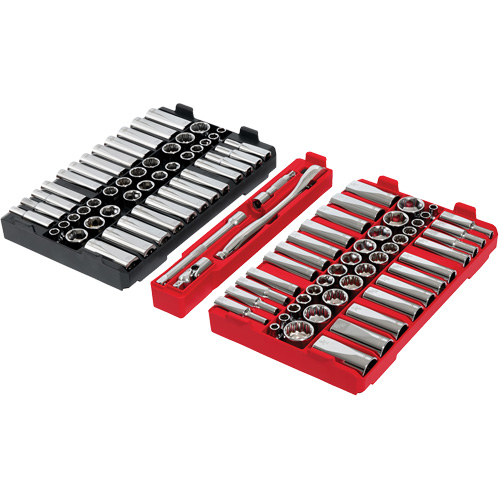 Milwaukee 48-22-9285 Metric/SAE Ratchet & Socket Set with PACKOUT Low-Profile Organizer, 98 Pcs, 3/8" Drive Size