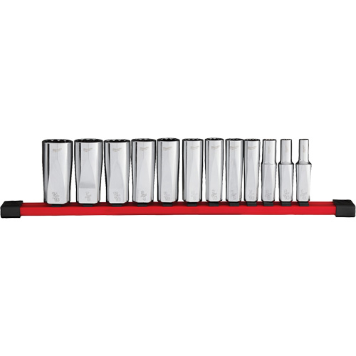 Milwaukee 48-22-9421 12-Point Deep Well SAE Socket Set, 12 Pcs, 3/8" Drive Size, Deep