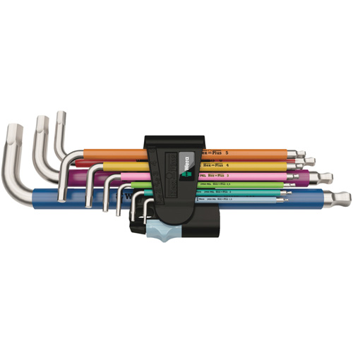 Wera Tools 05022669001 3950/9 Hex-Plus Multicolour Stainless 1 L-Key Set, 9 Pcs., Metric