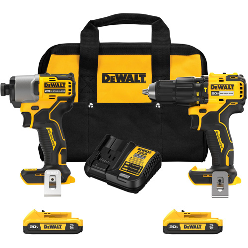 DEWALT DCK228D2 Ensemble de perfomarteau compact sans fil et sans balai de 1/2" & tournevis &agrave; chocs de 1/4", Lithium-ion, 20 V