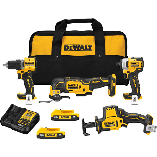 DEWALT DCK486D2 Ensemble quatre outils sans fil  &agrave; moteur sans balai ATOMIC, Lithium-ion, 20 V
