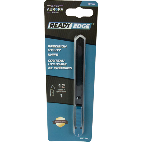 Outils Aurora UAY900 Couteau d'usage g&eacute;n&eacute;ral de 9 mm READYEDGE, Acier inoxydable, Prise en Plastique