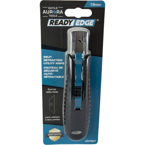 Aurora Tools UAY907 READYEDGE Standard-Duty Retractable Safety Knife, Stainless Steel, Rubber Handle
