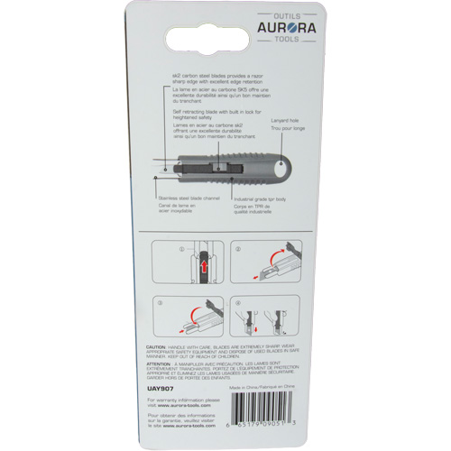 Aurora Tools UAY907 READYEDGE Standard-Duty Retractable Safety Knife, Stainless Steel, Rubber Handle