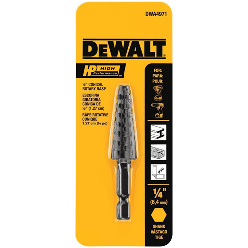 DEWALT DWA4971 R&acirc;pe rotative conique haute performance 1/2" avec tige hexagonale 1/4"