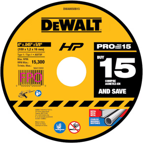 DEWALT DWA8050B15 All-Purpose Cutting Wheel, 4" x 0.45", 5/8" Arbor, Type 1, Aluminum Oxide
