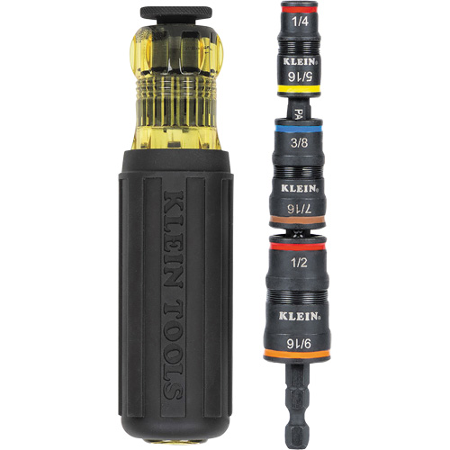 Klein Tools 32910 Jeu de douilles &agrave; chocs r&eacute;versibles 7 en 1 avec poign&eacute;e, Prise 1/2"/5/16"/1/4"/7/16"/9/16"/3/8', 7 mr