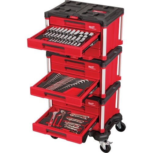 Milwaukee 48-22-9495 366-Piece Master Mechanics Hand Tool Set with PACKOUT Drawers & Dolly, 16-3/10" x 22-1/5" x 48-5/8", Black/Red