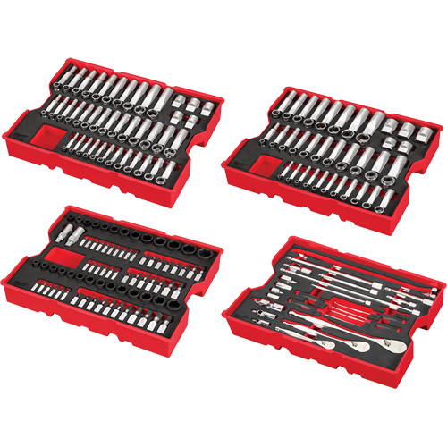 Milwaukee 48-22-9490 Metric & SAE Ratchet & Socket Set with Trays for PACKOUT Drawers, 242 Pcs, Impact, 1/4"/3/8"/1/2" Drive Size, Deep