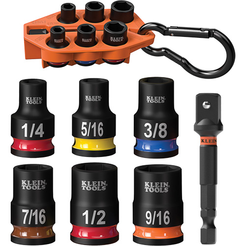 Klein Tools 33808 Grab-And-Go Impact Socket Set, SAE, 7 Pcs, Impact, 3/8" Drive Size
