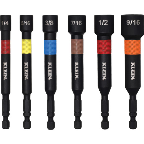 Klein Tools 32946S Embouts &agrave; &eacute;crous haute performance pour perceuse/visseuse, Embout 1/2"/5/16"/1/4"/3/8"/7/16"/9/16", Prise 1/4", 4" lo, Magn&eacute;tique