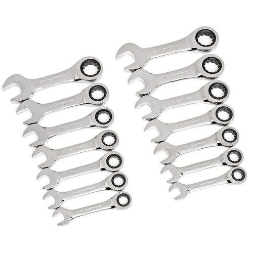Gearwrench 85206 Jeu de cl&eacute;s courtes &agrave; 12 pans et 72 dents, Combinaison &agrave; cliquet, 14 morceaux, Imp&eacute;rial et m&eacute;trique
